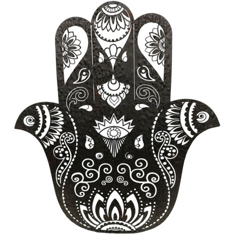 Signes Grimalt Main de Fatima Ornement Mural Appliques Ethniques en Métal 60x53x1cm Gris