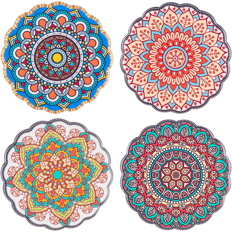 Mandala Coasters 4U - Ensemble de 4 sous-verres ronds en céramique grise - Signes Grimalt