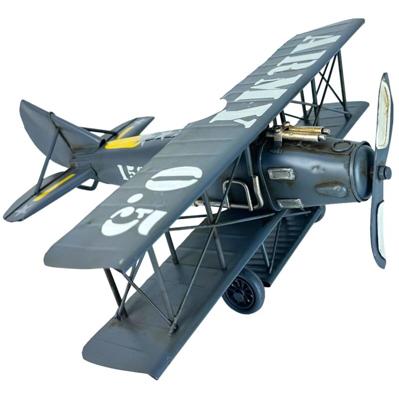Maquette d'avion vintage en métal bleu, cadeau idéal pour les passionnés d'aviation et décoration d'intérieur.