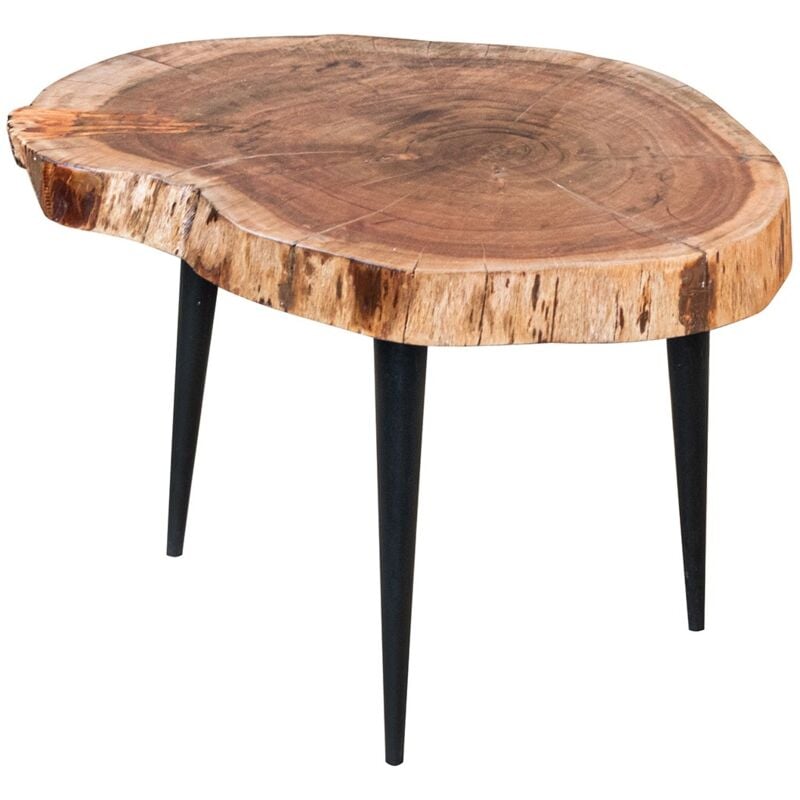 Table d'appoint en bois d'acacia - Meuble d'appoint pour salon ou chambre - Style naturel et fonctionnel