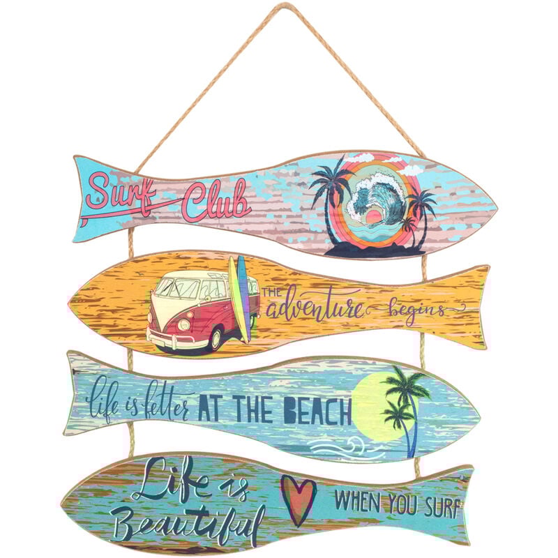 Décoration murale poisson assiettes en bois vert 32x30x1cm - Signes Grimalt