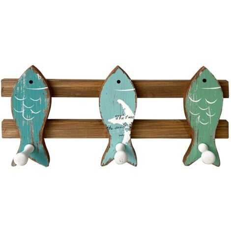 Signes Grimalt Percha Portemanteaux Poisson 3 Boutons Bleu 16x34x5cm - Décoration Murale Vintage