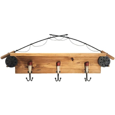Signes Grimalt Perchero Adorno Pared  Percha 3 Pomos Cañas Pescar Percheros Marrón 10x66x27cm 30105