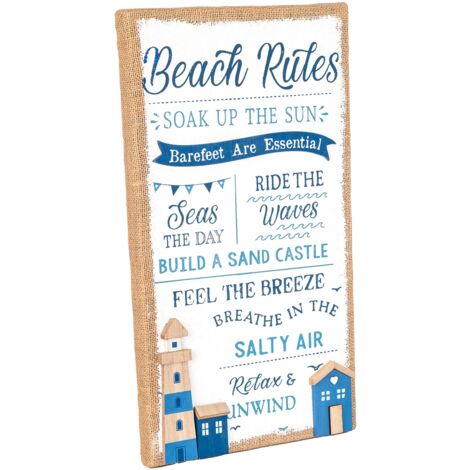Signes Grimalt Placa De Madera Adorno Pared  Adorno Pared Beach Rules Placas De Madera Azul 3x27x48cm 29865