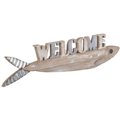 Signes Grimalt Placa De Madera Adorno Pared  Adorno Pared Pez Welcome Placas De Madera Marrón 3x81x18cm 29417