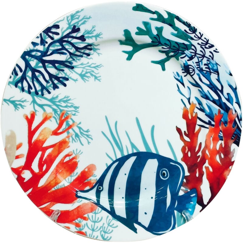 Assiette plate en porcelaine avec motif poisson dans une boîte cadeau, idéale pour la décoration et une utilisation quotidienne en cuisine