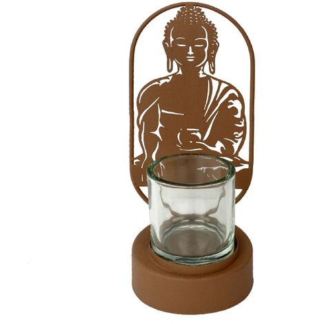 Signes Grimalt Portavelas Dekoration Buddha mit Glashaltern mit Glas- und braunen Haltern 27x10x12cm 27532