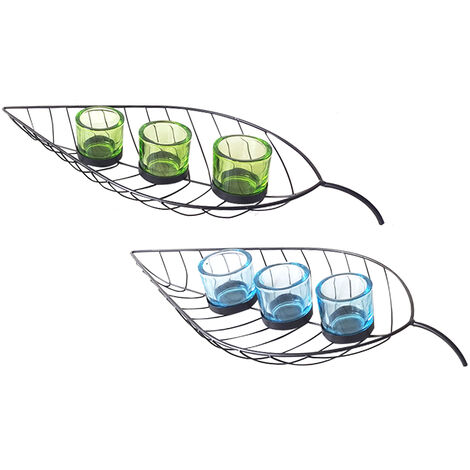 Signes Grimalt Portavelas Dekoration  Portavelas Leaf 2 Einheiten Jarrones und schwarze Halter 22x49x5cm 30242