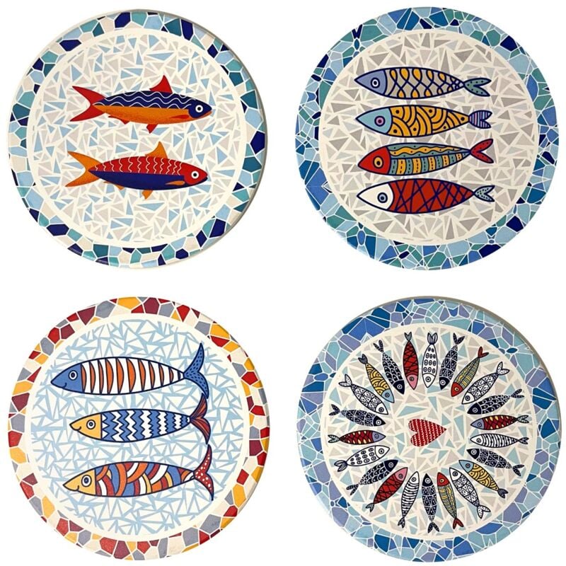 Sottobicchieri pesce 4 diversi disegni in ceramica marinara e nautica per proteggere la tua tavola in modo originale