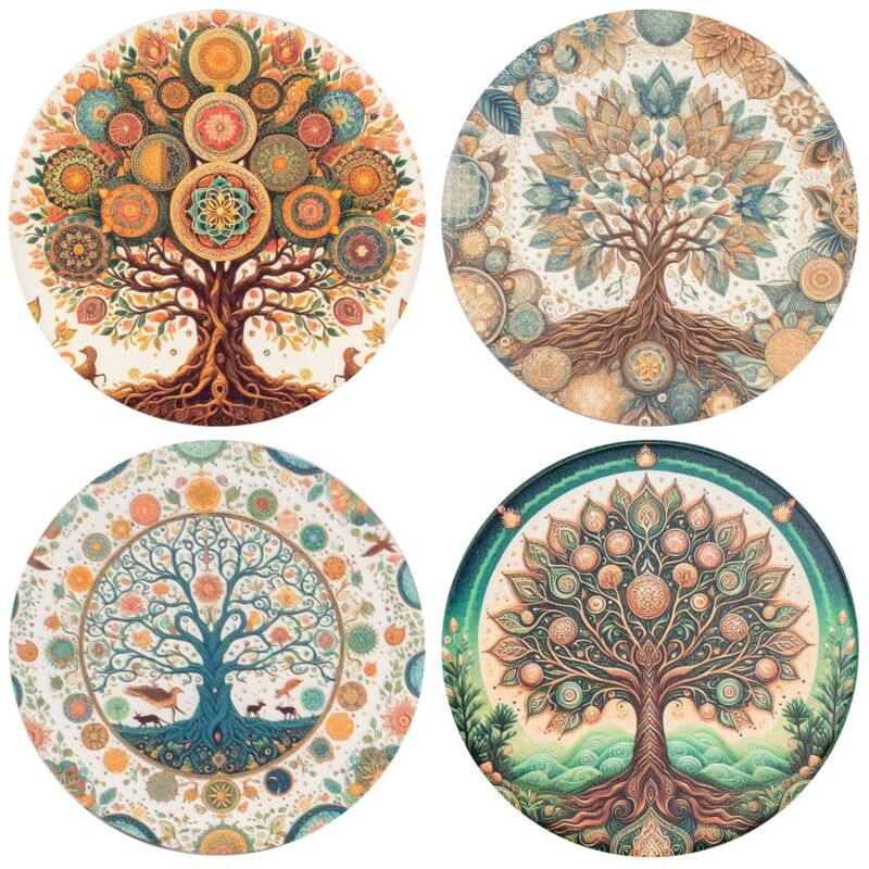 Dessous de verre décoratif en céramique en forme d'arbre - Style naturel, rond