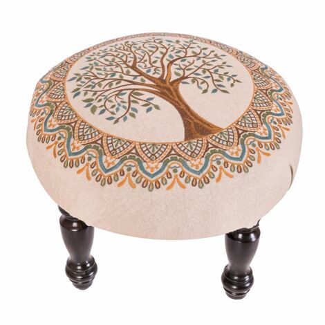 Signes Grimalt Puff Muebles  Puff Con Patas Arbol Vida Mueble Auxiliar Blanco 1x1x1cm 32974