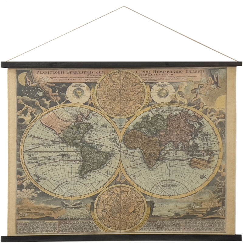 Image of Tela arrotolabile Mappa del mondo rettangolare con immagini grigie 75x100x2 cm - Signes Grimalt