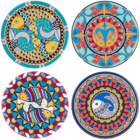 Signes Grimalt Sottobicchiere rotondo blu 4U - Set di 4 sottobicchieri vintage per cucina e sala da pranzo