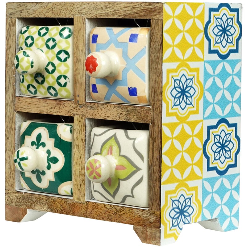 Signes Grimalt - Spice Rack 4 Tiroirs Boîtes Et Boîtes à Bijoux Étagère à Épices Carrée Jaune - 16x16x11cm