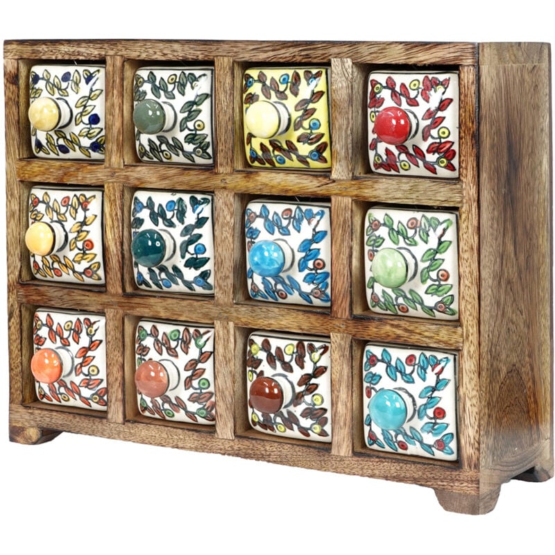 Spice Rack 12 Tiroirs Boîtes Et Boîtes à Bijoux Étagère à Épices Rectangulaire Marron - 23x30x11cm - Signes Grimalt