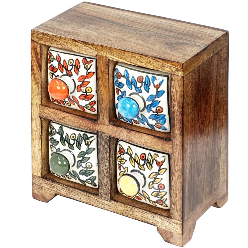 Spice Rack 4 Tiroirs Boîtes Et Boîtes à Bijoux Étagère à Épices Carrée Marron - 16x16x11cm - Signes Grimalt