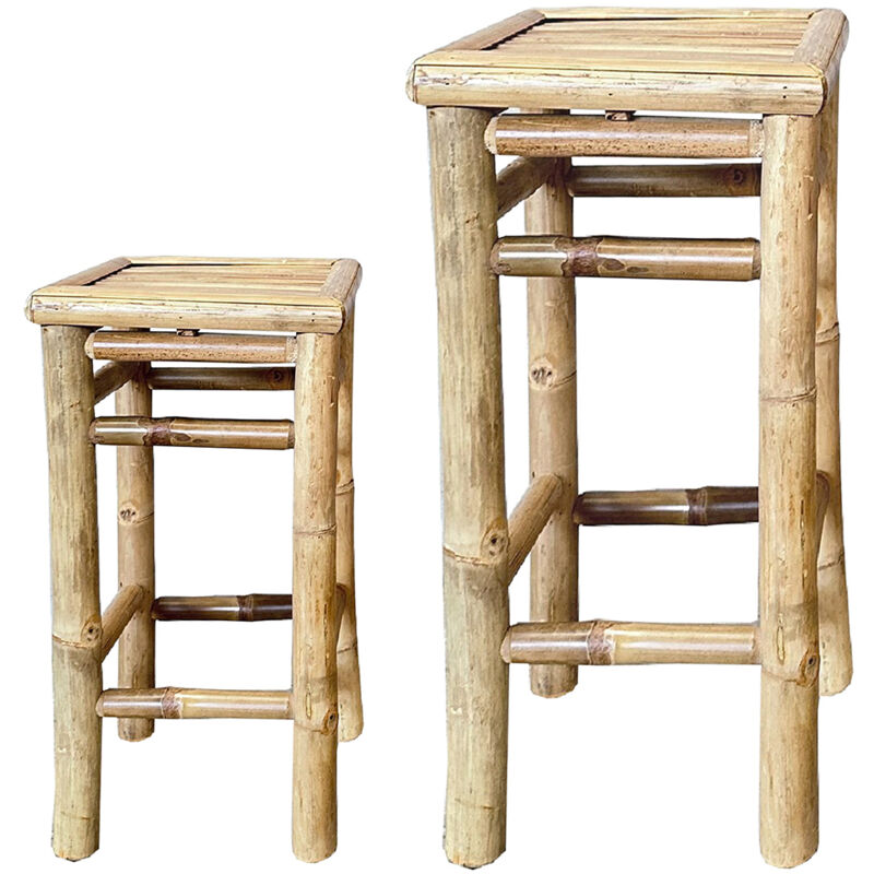 Lot de 2 tabourets en bambou pour décoration intérieure