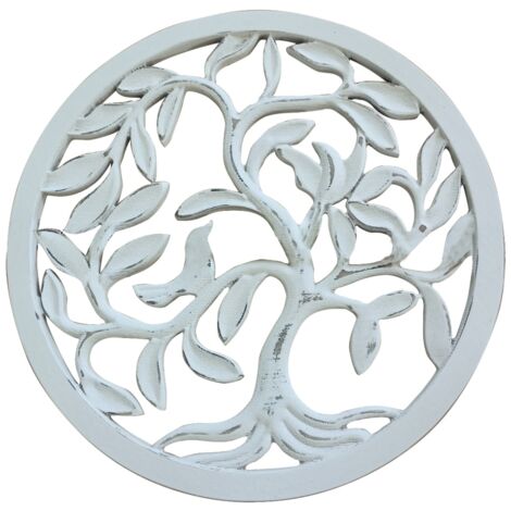 Signes Grimalt Wand adorno Anhänger  Life Tree Ornament Weiße Holzplatten 1x40x40cm 26243