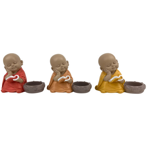Signes GrimaltMonje 3U Buddhas - Figurine Bouddha Marron 10x12x7cm pour la Décoration de la Maison