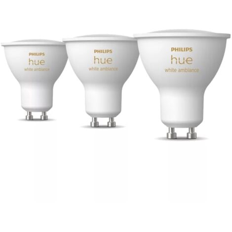 Philips Hue white ambiance, lot de 3 ampoules connectée GU10, lumière blanche réglable de chaud à froid, compatible Bluetooth, contrôle vocal avec Alexa, Apple Home et Google Assistant