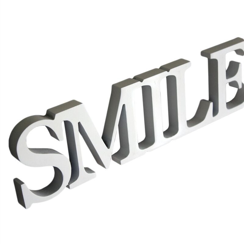 

Signo Deco SMILE in White MDF Wood Sign Hanging Wooden Writing Wall Decoration Wooden Letters Monogram Table Decoration 3D Deco Lettering Letters