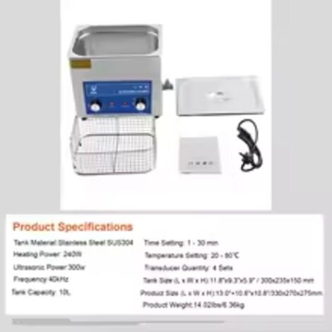SIHAO 10L 40KHZ Nettoyeur à ultrasons avec chronomètre de chauffage pour bijoux Nettoyage Bouton Contrôle Bagues de lunettes Dentures Instruments de musique bleu