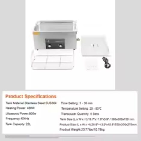 SIHAO 22L 40KHZ Ultraschallreiniger mit Heiztimer für Schmuckreinigung Taste Steuerbrille Ringe Zähne Musikinstrumente Schwarz