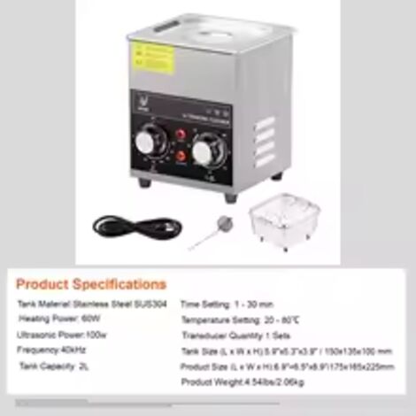 SIHAO 2L 40KHZ Ultraschallreiniger mit Heiztimer für Schmuckreinigung Taste Steuerbrille Ringe Zähne Musikinstrumente Schwarz