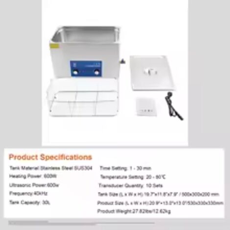 SIHAO 30L 40KHZ Nettoyeur à ultrasons avec chronomètre de chauffage pour bijoux Nettoyage Bouton Contrôle Bagues de lunettes Dentures Instruments de musique bleu