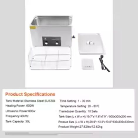 SIHAO 30L 40KHZ Ultraschallreiniger mit Heiztimer für Schmuckreinigung Taste Steuerbrille Ringe Zähne Musikinstrumente Schwarz