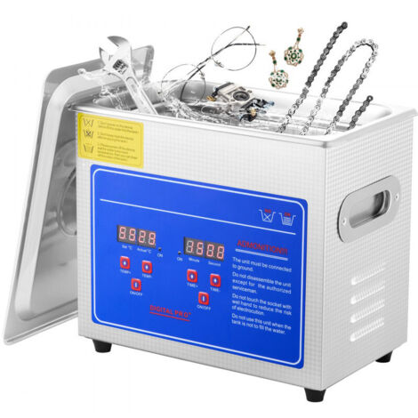SIHAO 3L Nettoyage à ultrasons en acier inoxydable Machine de nettoyage à ultrasons Timer de chauffage numérique Nettoyage de bijoux