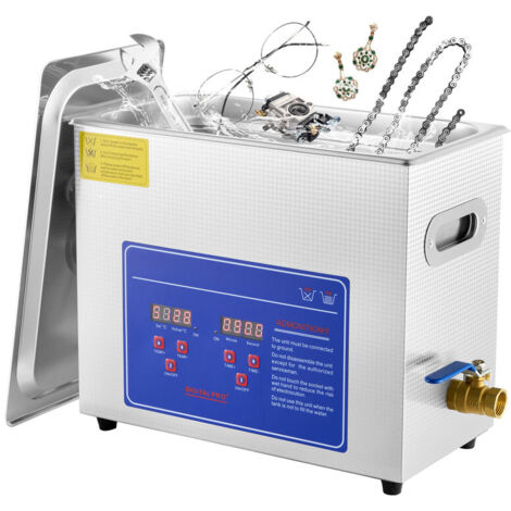 SIHAO 6L Nettoyage à ultrasons en acier inoxydable Machine de nettoyage à ultrasons Timer de chauffage numérique Nettoyage de bijoux