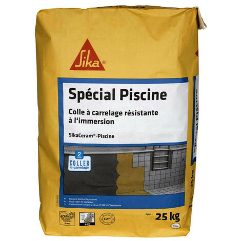 Sika – Colle pour carrelage extérieur – Mortier-colle C2-ET pour piscine – Application horizontale et verticale – 25kg