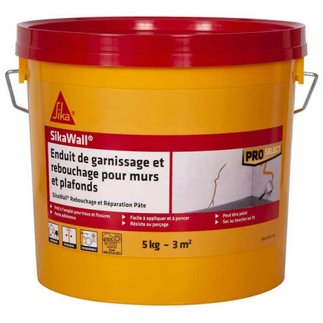 Sika – Enduit de rebouchage pâte 5Kg – Pour murs et plafonds – Application manuelle – Résistant au perçage – Sec au toucher en 1h