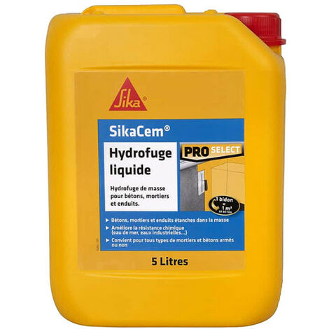 Sika – Hydrofuge de masse liquide 5L – Pour béton et mortier – Étanchéité efficace – Compatible avec tous les ciments
