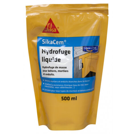 Sika – Hydrofuge de masse pour béton et mortier – Étanchéité optimale contre les eaux séléniteuses – 500ml – Compatible avec ciments et mortiers