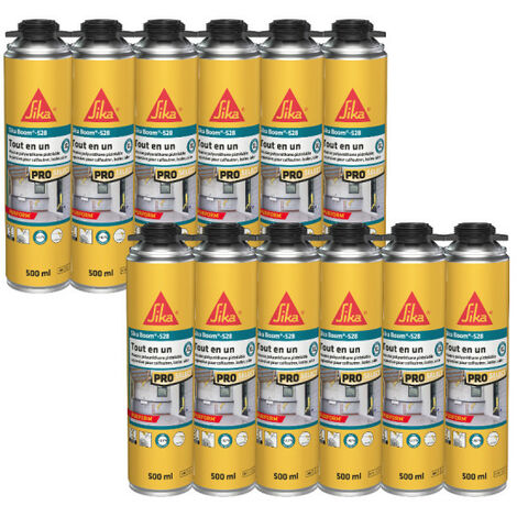 Sika – Lot de 12 mousses polyuréthane expansives 500ml – Isolation thermique et acoustique – Pour espaces confinés et chantiers humides