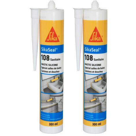 Sika – Lot de 2 mastics silicone anti-moisissure 300ml – Résistance aux moisissures – Application facile pour joints sanitaires – Blanc