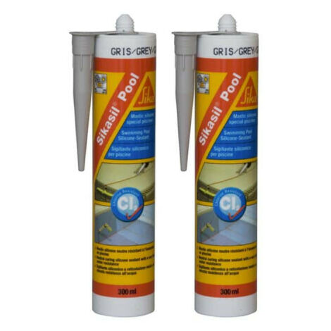 Sika – Lot de 2 mastics silicone 300ml – Joint pour piscine gris – Résistance à l'eau et au chlore – Élastique et flexible