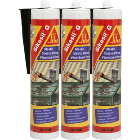 Sika – Lot de 3 mastics élastiques silicone 300ml – Noir – Pour joints d'étanchéité vitrages et carrelage – Température de service -40°C à +100°C