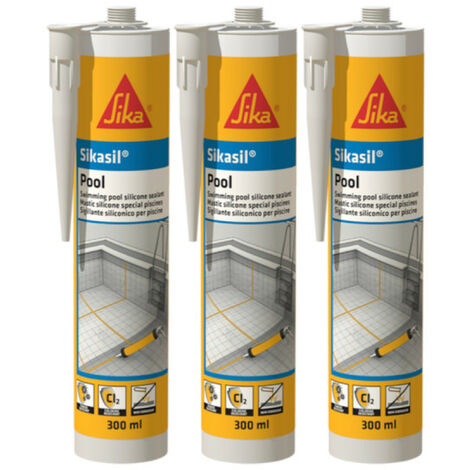 Sika – Lot de 3 mastics silicone pour piscine – Joint gris 300ml – Résistant à l'eau – Pour carrelage, béton, verre et métaux