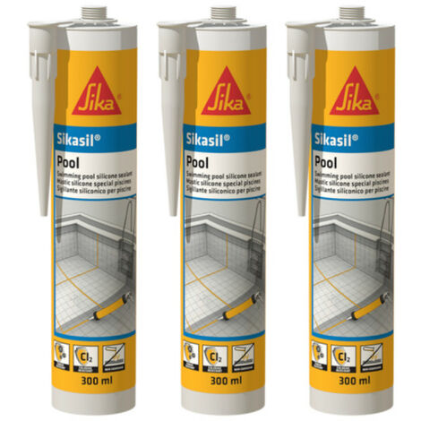 Sika – Lot de 3 mastics silicone pour piscine – Transparent – 300ml – Résistance à l'eau et au chlore – Élastique et flexible
