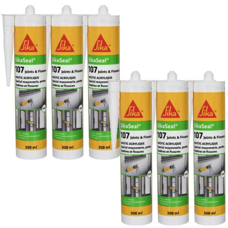 Sika – Lot de 6 mastics acryliques pour joints et fissures – Blanc – 300ml – Résistant aux intempéries – Application intérieure et extérieure