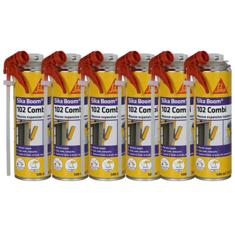 Sika – Lot de 6 mousses polyuréthanes expansives 500ml – Isolation phonique et thermique – Pour béton, bois, mortier – Application facile avec buse d'extrusion