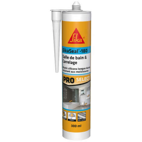 Sika – Mastic silicone pour salle de bains et carrelage – 300 ml blanc – Résistant à l'eau et aux moisissures – Application horizontale et verticale