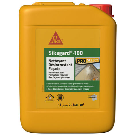 Sika – Nettoyant désincrustant façade 5L – Élimine voiles gris sur béton, pierre et brique – Prêt à l'emploi, sans rinçage - Sikagard-100