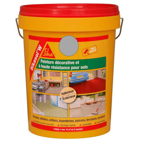 Sika – Peinture pour sol intérieur gris béton 5L – Résistante à l'humidité – Application facile sans solvant – Pour surfaces horizontales et verticales