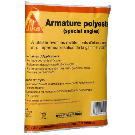 Armature de renforcement spécial angle 20 cm x 10 m – Polyester aiguilleté pour étanchéité – Densité 45 g/m² – Compatible SIKAFILL