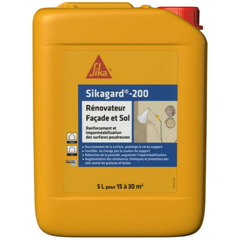 Sika – Rénovateur façade et sol 5L – Résine de synthèse pour supports poreux – Durcissement et imperméabilisation – Application au rouleau ou pulvérisateur - Sikagard-200