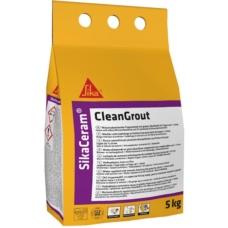 Image of Sika - Ceram CleanGrout, Beige - Stucco cementizio per fughe a pavimento e a parete - Idrorepellente - Previene muffa, batteri e funghi - 5kg